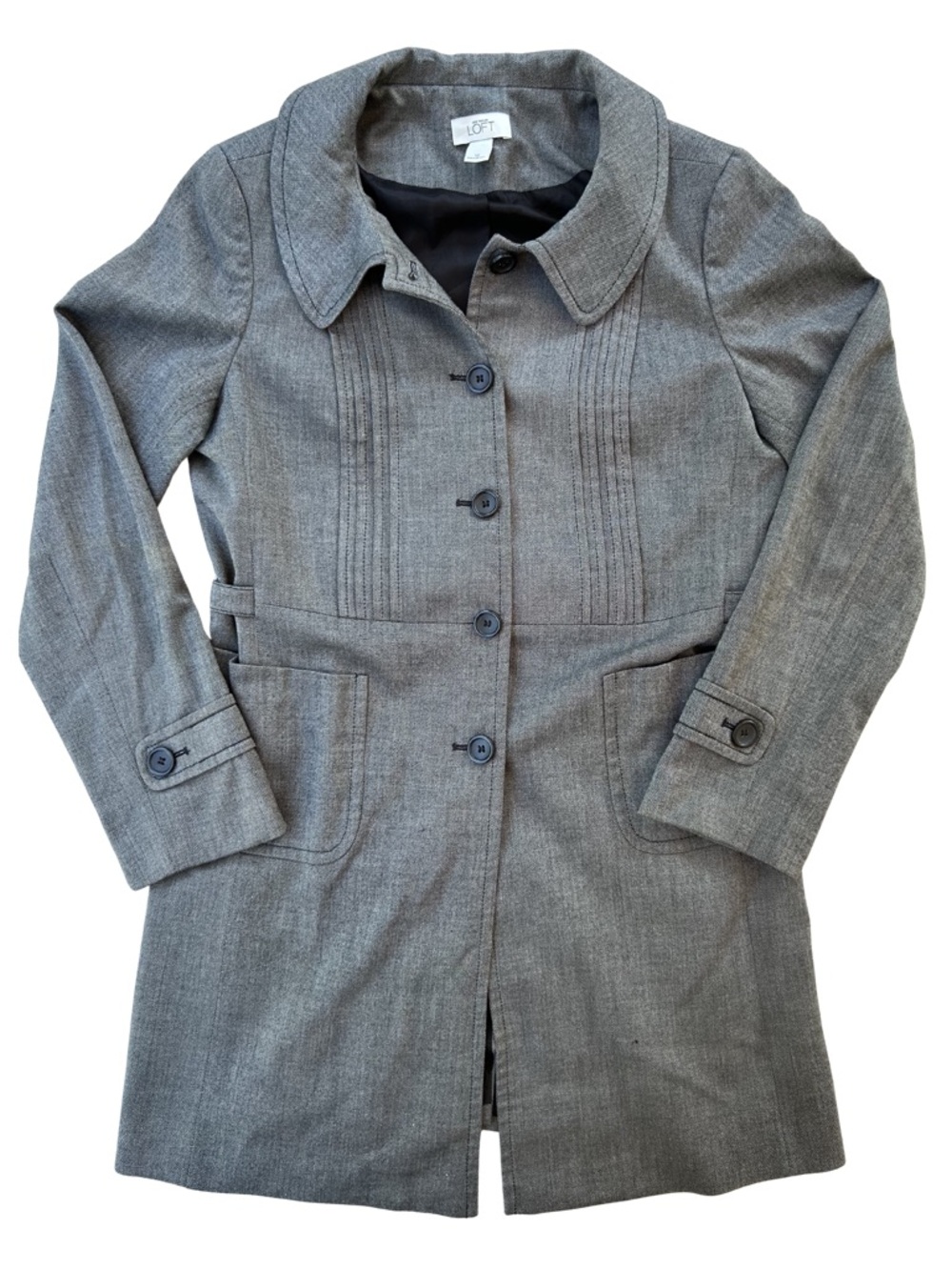 Vintage-Look Gray Tailored Button-Front Trench Coat - Women’s sz 10 (M)